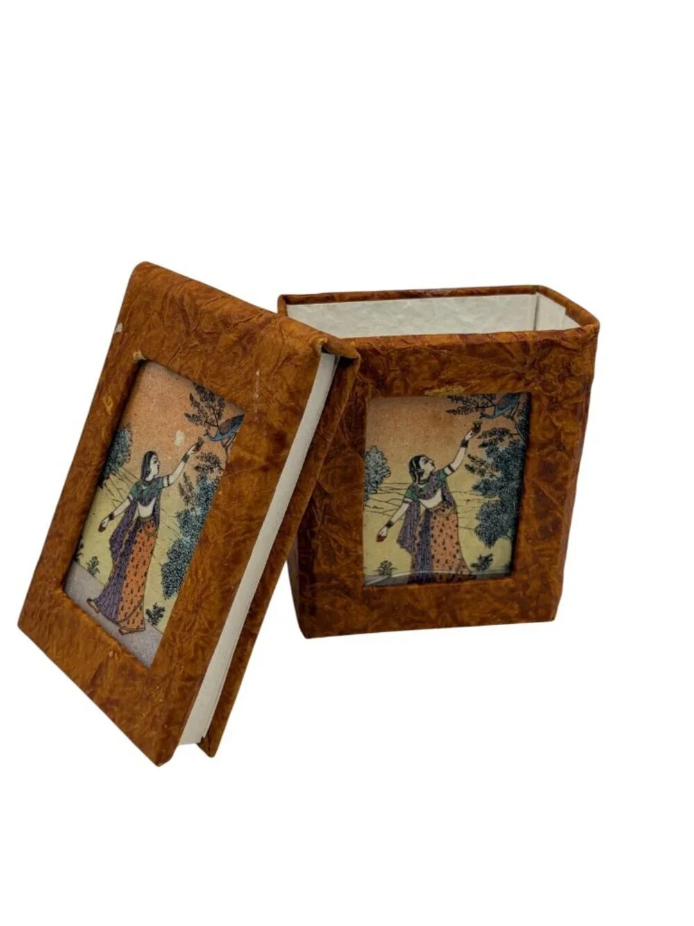 Handmade Rajasthan India Papier Mâché Pen Holder & Decorative Book Box Set Boho